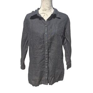 Talbots -1715 Irish Linen Button Down Shirt  Black 3/4 Sleeve Women's Size‎ 14